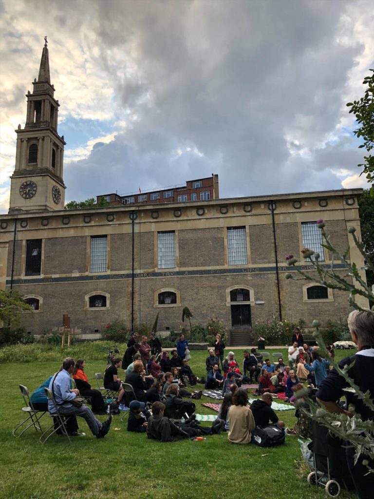 church with audience seated in front